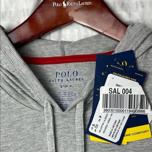 New Small Polo Ralph Lauren Gray Light Hoodie Shirt Red Poloman - Picture 6 of 6